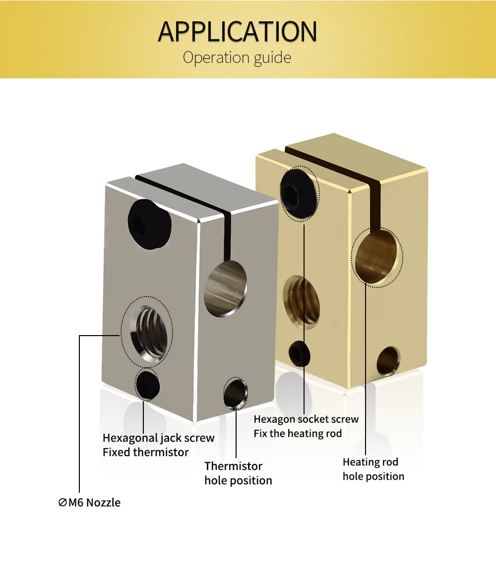 Description Picture 5 of itemV6 Heater Block Aluminium Brass Copper Plated Heating Blocks For E3D V6 PT100 J-head Hotend Heaterblock 3D Printer Parts