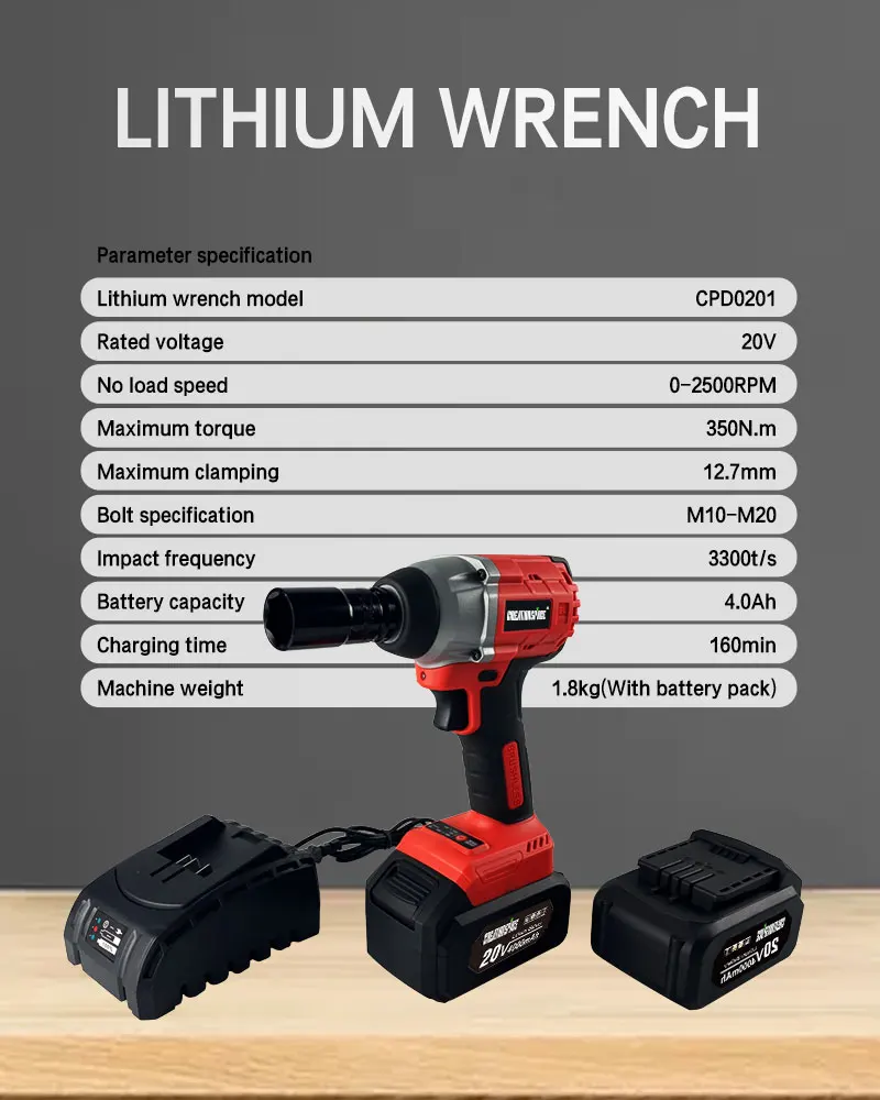 Description Picture 3 of itemCREATIONSPACE 350N.M Brushless Cordless Electric Impact Wrench 1/2 inch Power Tools 4000mAh Li Battery
