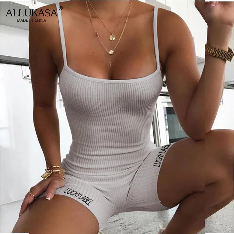 Ladies letter jumpsuit skinny sexy suspenders sleeveless casual shorts sportswear push-up fitness solid color jumpsuit 2020