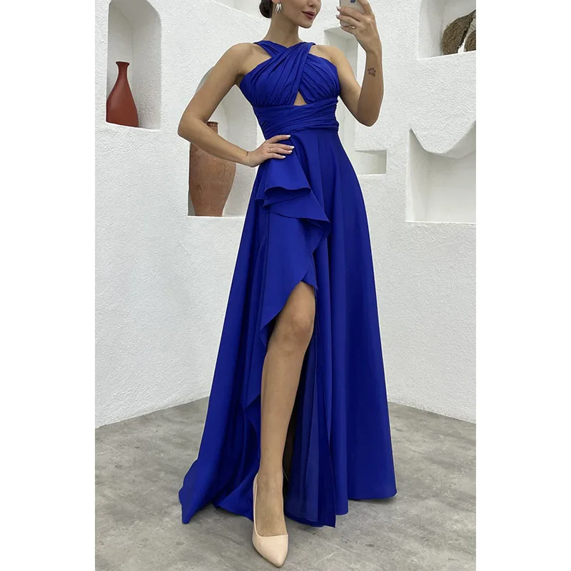 Description Picture 3 of itemSexy Hollowed-out Halter Dress Lady's Birthday Party Dress Socialite Fancy Dress Halter Strappy Dress with Large Irregular Hemli