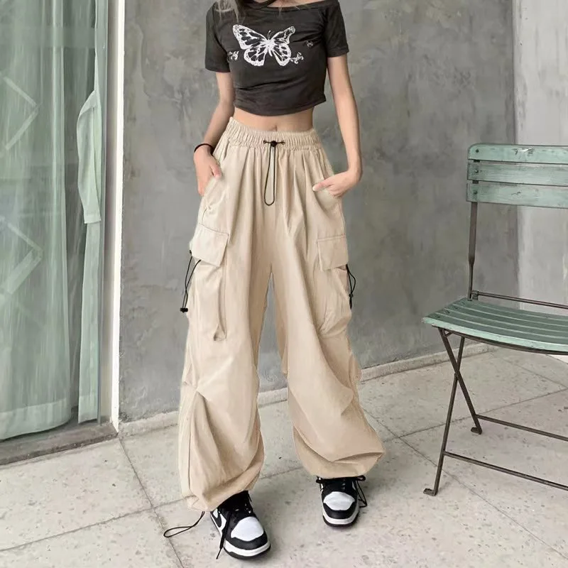 Description Picture 4 of itemSolid Casual Baggy Cargo Pants For Women 2023 Fashion Vintage Women's High Waist Wide Pants Youthful Female Trousers Streetwear