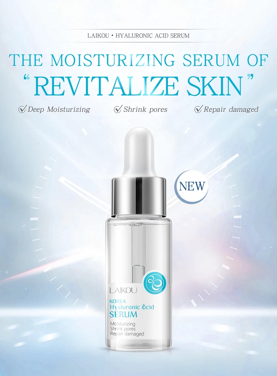 Description Picture 2 of itemKorean Pure Hyaluronic Acid Serum Moisturizing Essence Shrink Pores Face Serum Facial Hydrating Whitening Skin Care Drops 15ml