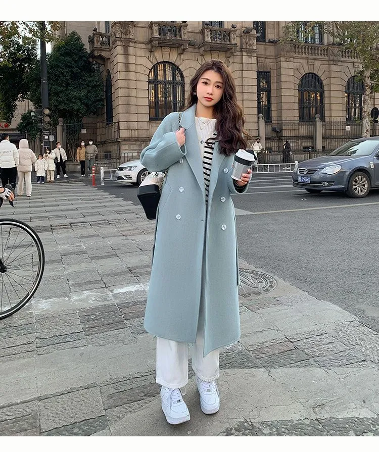 Description Picture 2 of itemKorean Fashion Women Casual Loose Woolen Coat Elegant and Chic Solid Outerwear Long Overcoat with Belted Female Warm Cloak