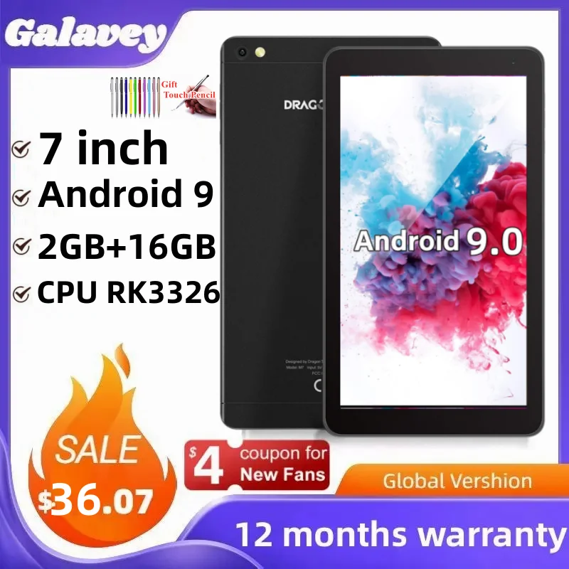 2023 New RAM 2GB DDR3+16GB 7 INCH DTM7 Android 9.0 Tablet For Kids Quad Core 1024 x 600 IPS Screen WIFI Quad Core Dual Camera