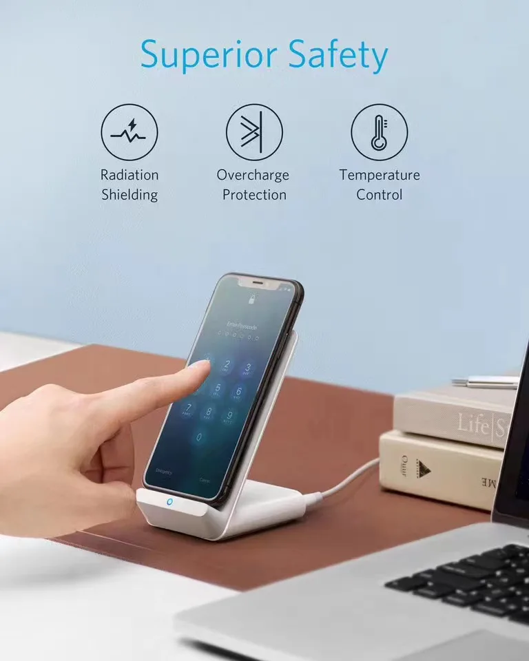 Anker Wireless Charger  PowerWave 7.5 Stand 10W Max Qi-Certified Fast Charging iPhone Samsung With USB Cable and charger