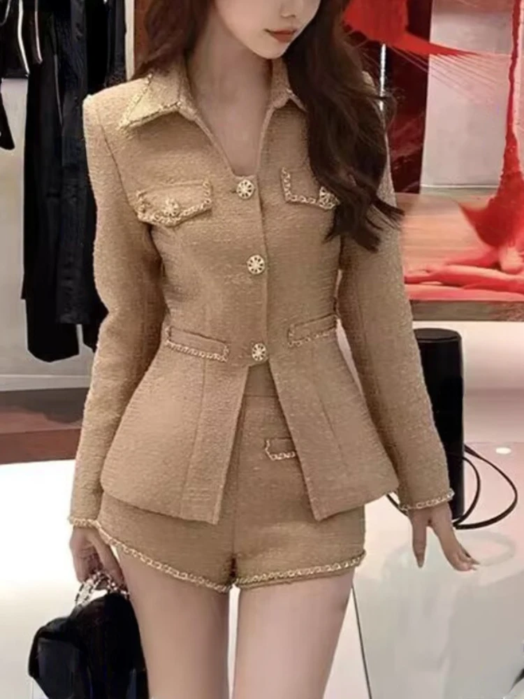 Description Picture 2 of itemAutumn Winter Clothes Two Piece Set for Women High Street Luxury Fashion Jacket Coat + Short Pant 2 Piece Sets Women Outfit