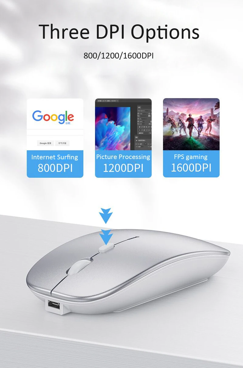 Description Picture 5 of itemErilles Rechargeable Optical Wireless Mouse Slient Button Ultra Thin Mini Optical Ultrathin USB 2.4G Mice for Computer Laptop PC