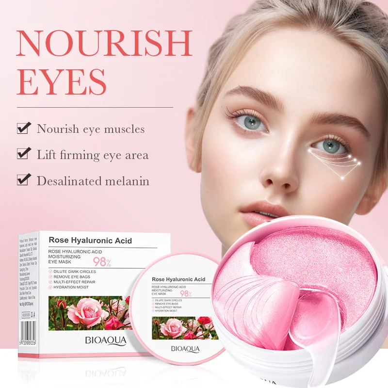 Description Picture 2 of itemBioaqua Moisturizing Rose Hyaluronic Acid Hydrating Eyes Mask Collagen Eye Patches Removal Black Eye Bag Anti-aging Improve Dry
