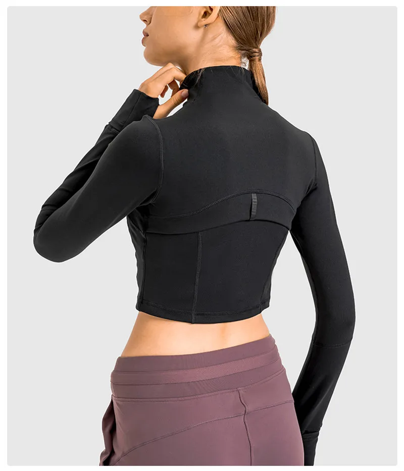 Description Picture 5 of itemZenYoga Women Short Yoga Jacket Stand Collar Windproof Quick Dry Jackets Long Sleeve Zip Gym Jersey Free Shipping