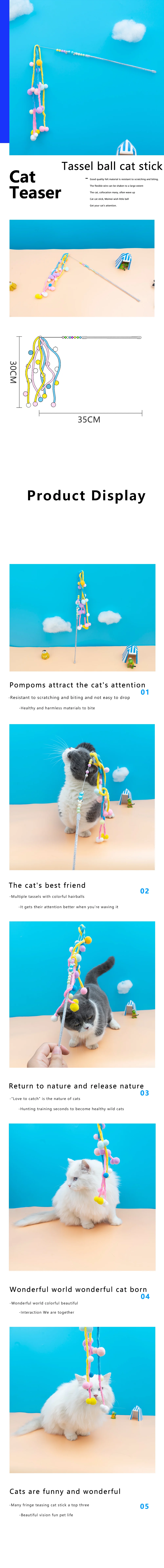 Description Picture 3 of itemColor Tassel Ball Interactive Cat Toy Resistance To Grasp Cat Stick Toys Kitten Playing Teaser Wand Toy Cat Supplies Accessories