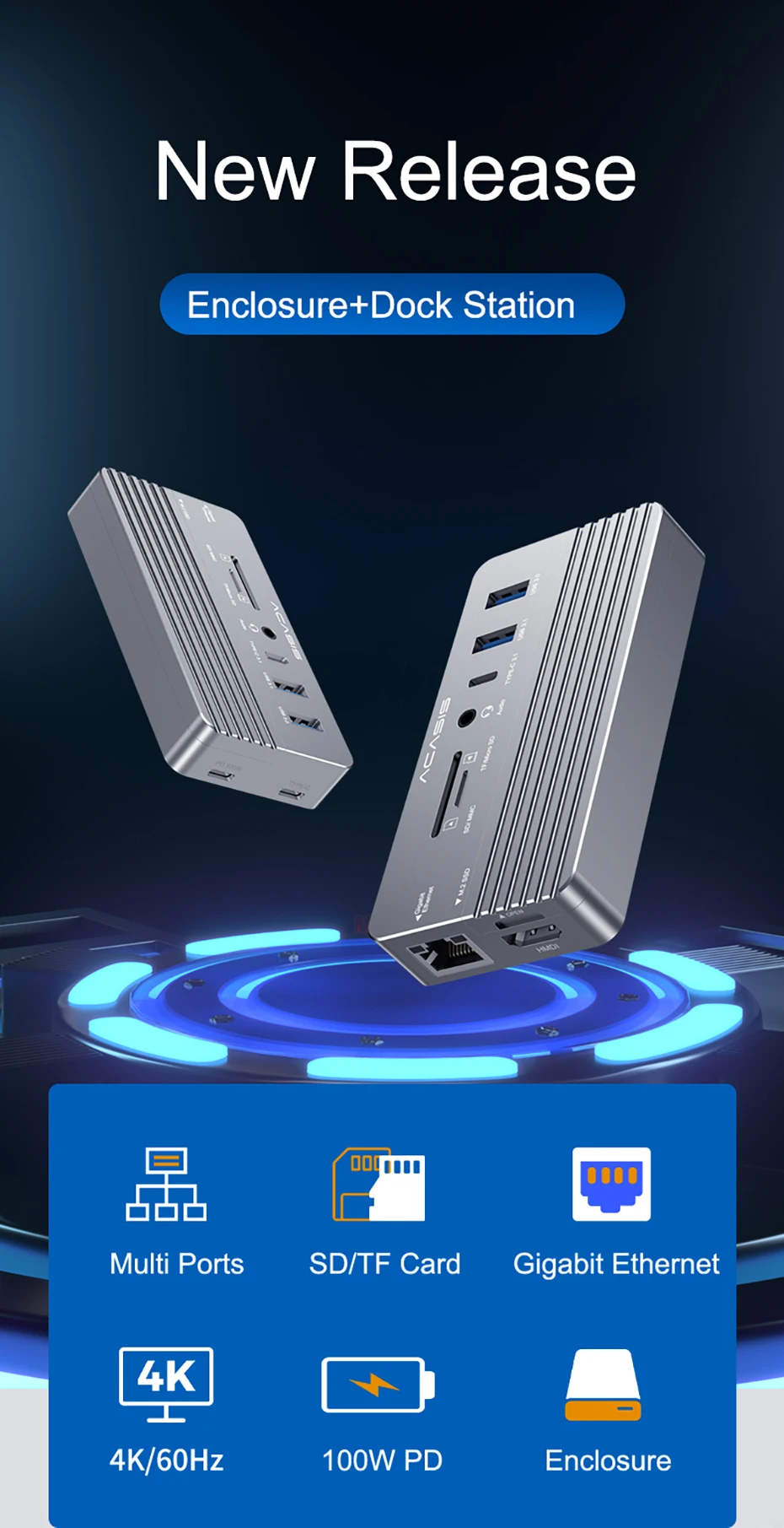 Description Picture 2 of itemAcasis USB C Hub 10 Ports NVME Enclosure USB Splitter Dock Station Type-C To HDMI For Macbook Pro Laptop Accessories