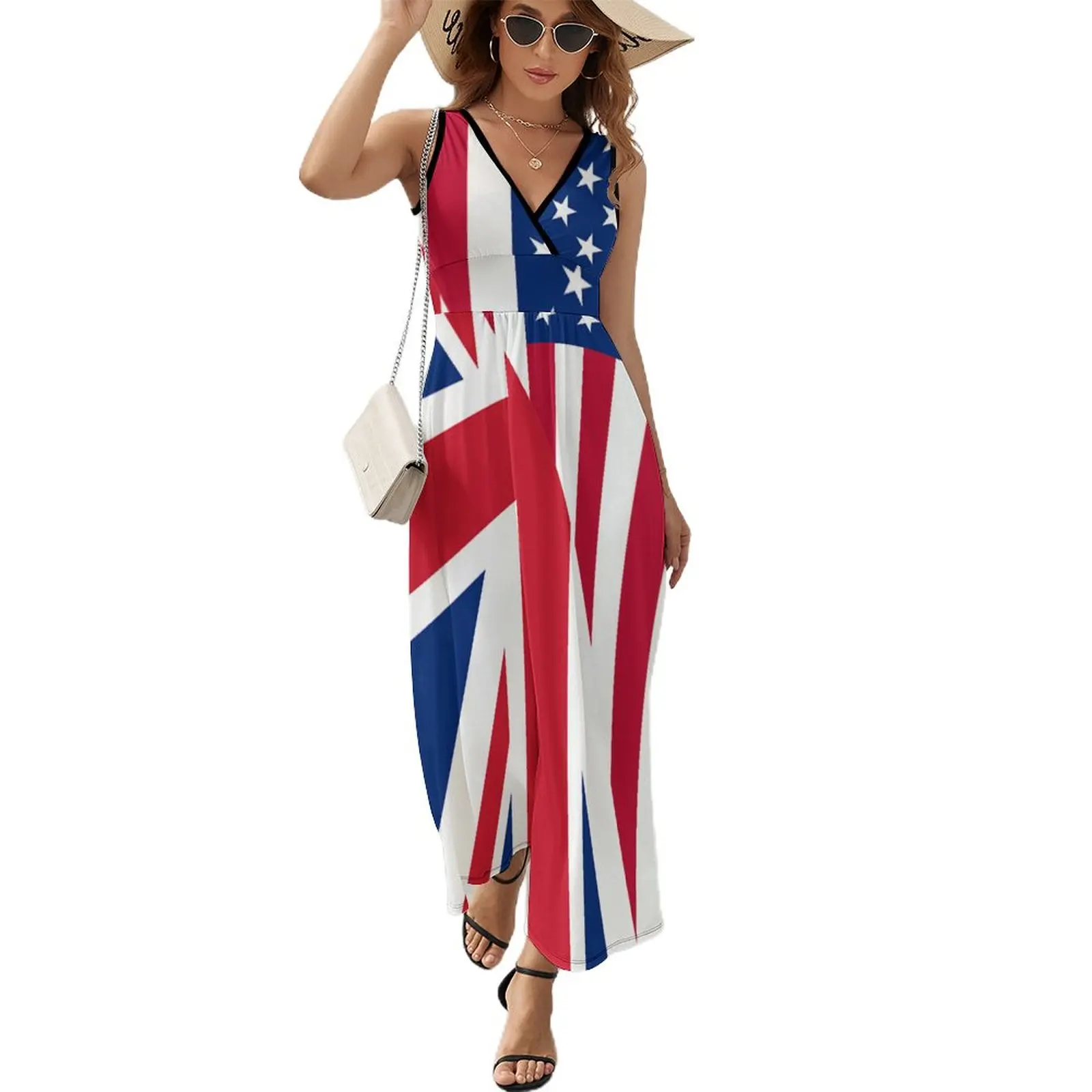 Description Picture 2 of itemAmerican Britain Flag Dress WomenKawaii Maxi Dress V Neck High Waist Aesthetic Design Boho Beach Long Dresses