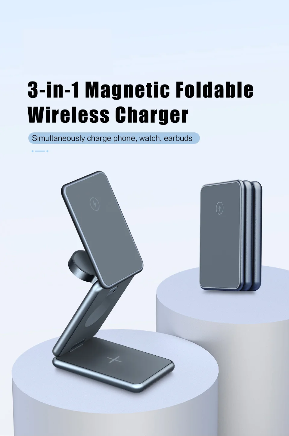 Magnetic 3 in 1 Foldable Wireless Charger Stand For iPhone 14 13 12 Pro Max Apple Samsung Watch 8 7 6 5 4 Fast Charging Station