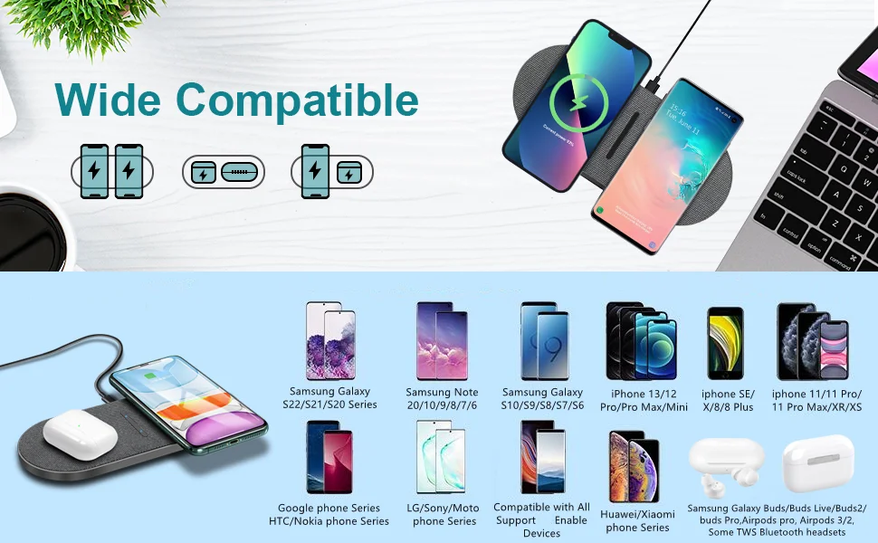 Description Picture 3 of item40W Dual Wireless Charging Pad for iPhone 15 14 13 12 11 XS XR X 8 Samsung S23 S22 S21 2 in 1 Fast Charger Mat for Airpods 3 Pro