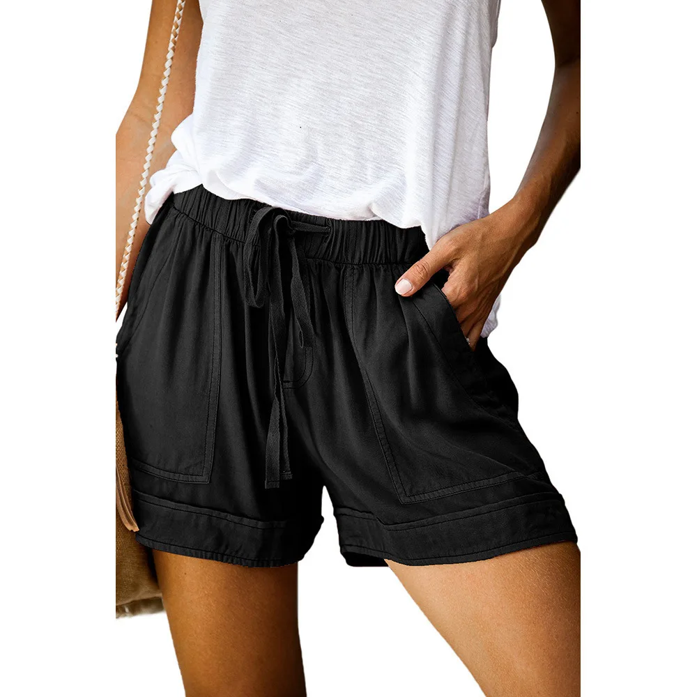 Description Picture 2 of item2023 Summer Elastic Waist Loose Casual Women Short Sets Pants Simple Drawstring Pockets Homewear Shorts Women Ladies Pant