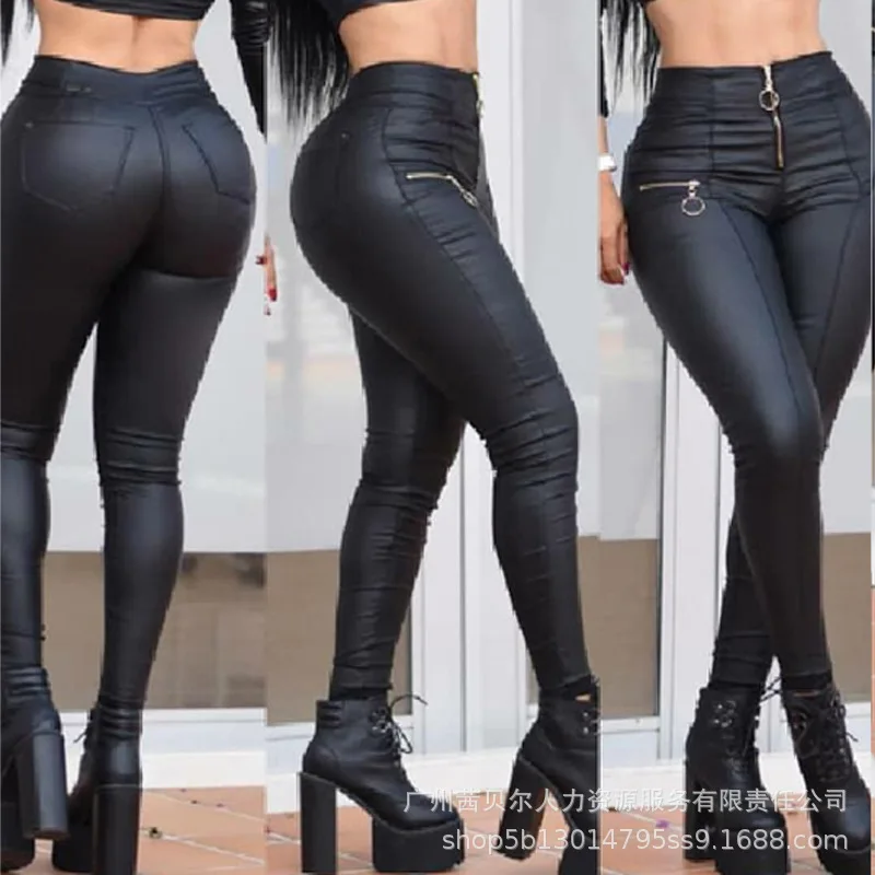 Description Picture 5 of itemPU Leather Pants Women Sexy Long Pants Slim Fit Zipper Trousers High Waist Pencil Pant Capris Casual 2023 Autumn Streetwear