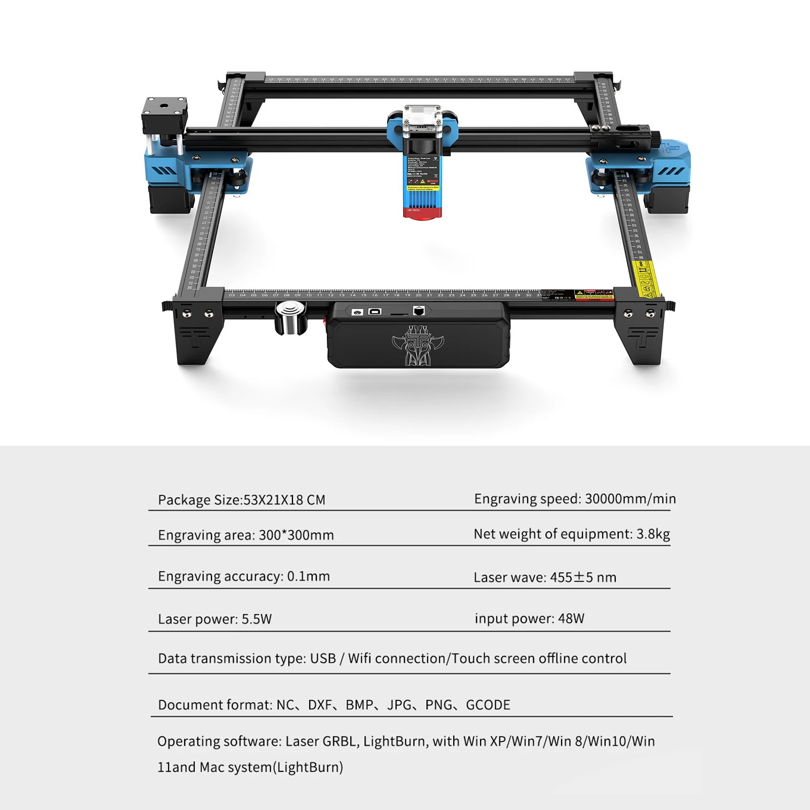Description Picture 3 of itemTwo Trees TTS 55 Pro Laser Engraver 5.5W Compressed Spot 30000mm/min High Speed Laser Engraving Cutting Machine 300x300mm