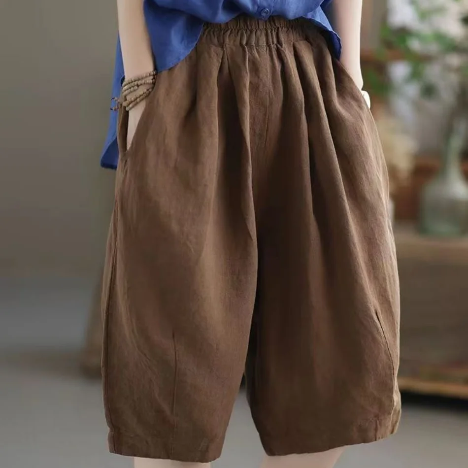 Description Picture 6 of itemSummer Women Cotton Linen Shorts High Waist Soft Casual Oversized Baggy Short Pants Knee Length Loose Korean Streetwear Women