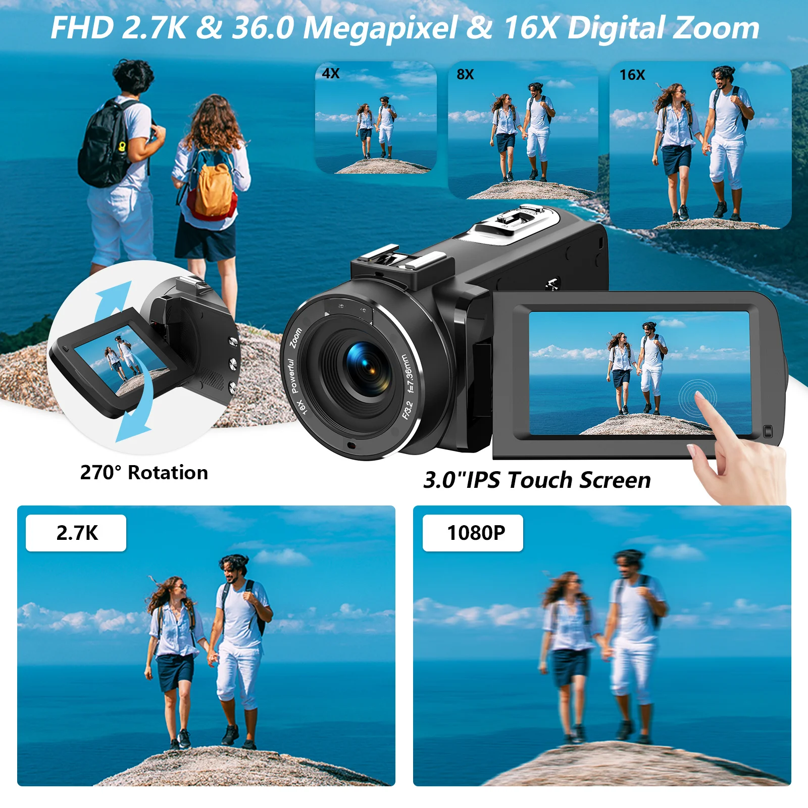 Description Picture 3 of item2.7K Digital Camera Video Cameras 3.0 inch Rotating Touch Screen Camera IR Night Vision 18X Zoom Cameras wtih battery Gift DV