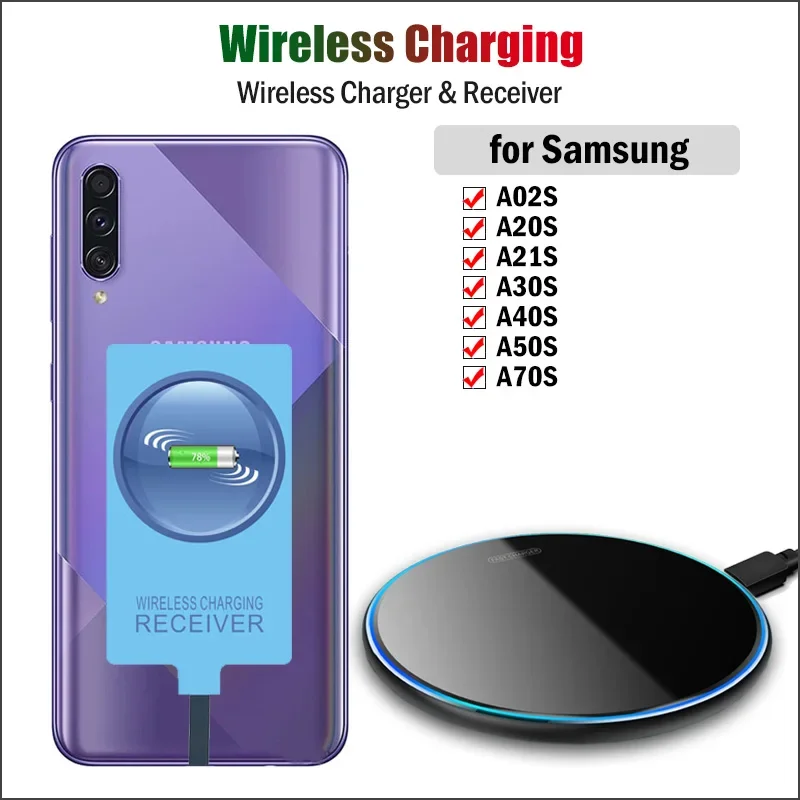 Qi Wireless Charger & Type-C Receiver for Samsung Galaxy A05S A04S A03S A02S A21S A52S Wireless Charging Adapter USB C Connector