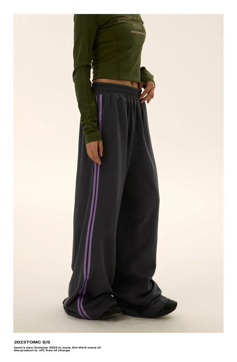 Description Picture 6 of itemHOUZHOU Vintage Striped Sports Pants for Women Oversized Wide Leg Sweatpants Harajuku Hip Hop Baggy Streetwear Korean Fashion