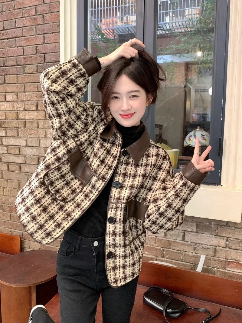 Description Picture 4 of itemAutumn Winter Women's Jacket Small Fragrance Coat Plaid Lapel Retro Sense of Design Short Loose Tops Korean Reviews Many Clothes