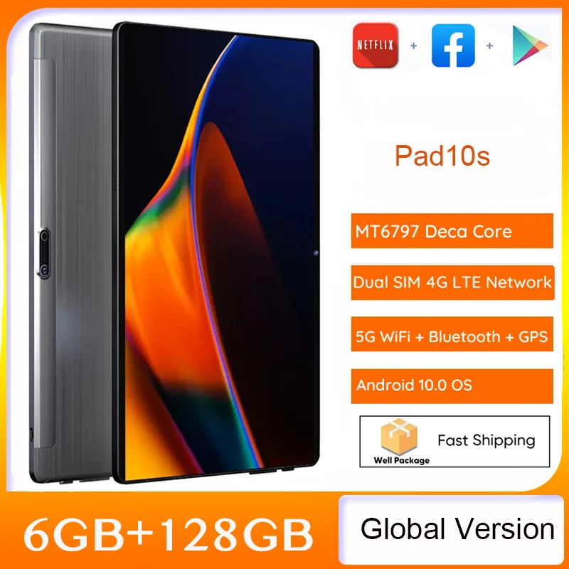 【World Premiere】Global Tab 10 Inch IPS Touch Screen Tableta 128GB Deca Core 4G Call Phone Laptop Tablet PC Android 10.0 Tablette