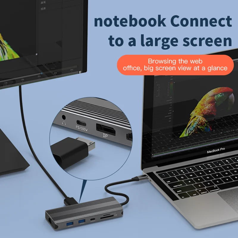 8K USB C Laptop Docking Station 10in1 MST USB 3.0 RJ45 PD DP HDMI 4K 120Hz 2K 144Hz Hub for Macbook HP Iconic Brand Surface Iconic Brand