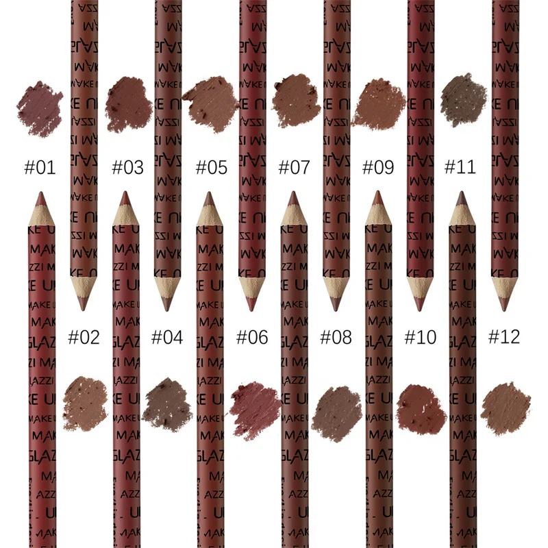 Description Picture 4 of item12 Colors Lipliner Pencil Set Lip Liner Velvet Matte Lipstick Pen Eye Makeup Eye Shadow Pen Long Lasting Eyebrow Pencil Comestic