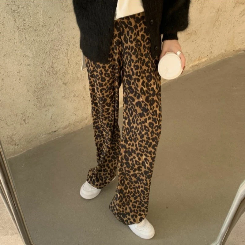 Description Picture 3 of itemLucyever Fashion Leopard Women's Pants 2022 Summer Casual Elastic High Waist Wide Leg Pants Woman Streetwear Hip-Hop Trousers