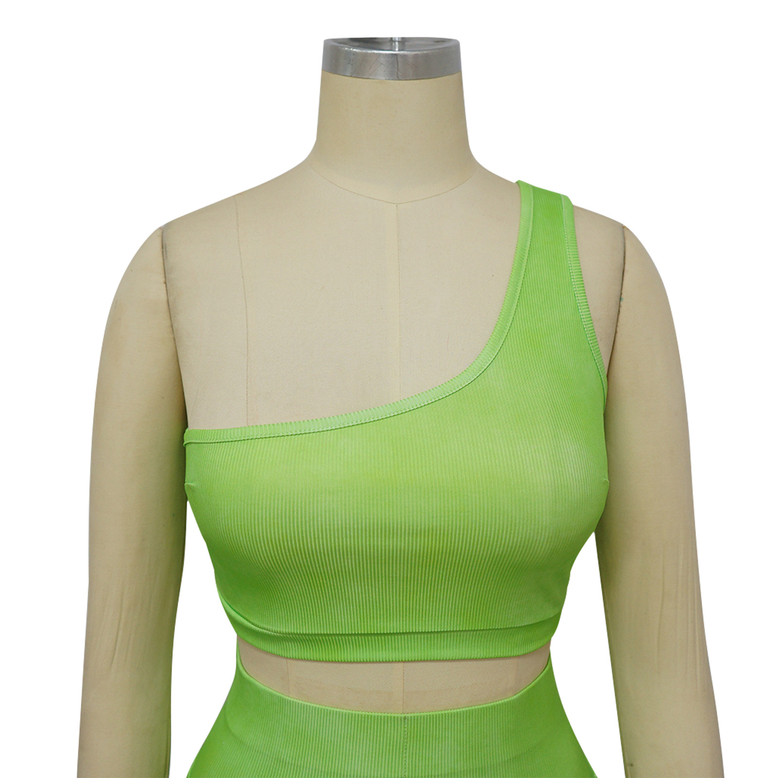 Description Picture 4 of itemCM.YAYA Fashion Yoga Women Two 2 Piece Set Outfit Sleeveless One Shoulder Crop Top and Legging Shorts Suit 2023 Summer Tracksuit