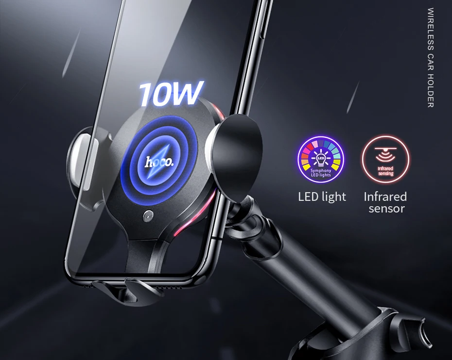 Description Picture 3 of itemHOCO Qi wireless Car Charger Stand Automatic infrared clip Air Vent Mount Car Phone Holder 10W Fast Charger for iphone XS Max XR