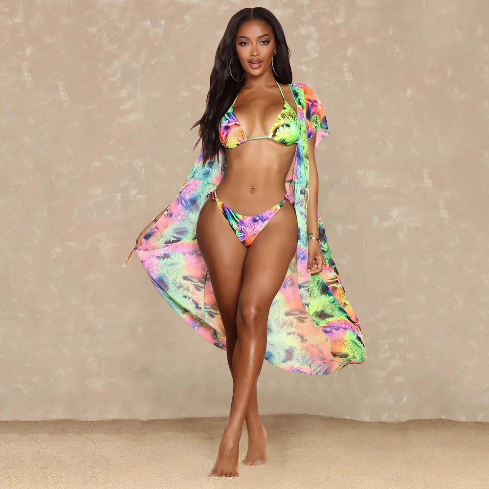 Description Picture 3 of itemRMSFE 2022 Summer New Fashion Sexy Women Beach Skirt Digital Printed Bikini Shawl Three Piece Set