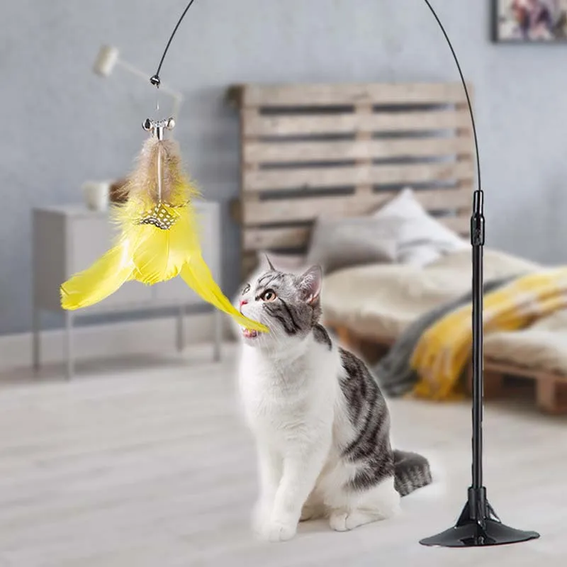 Description Picture 4 of itemInteractive Cat Toy Funny Simulation Feather with Bell Cat Stick Toy for Kitten Playing Teaser Wand Steel Wire Toy Cat Supplies