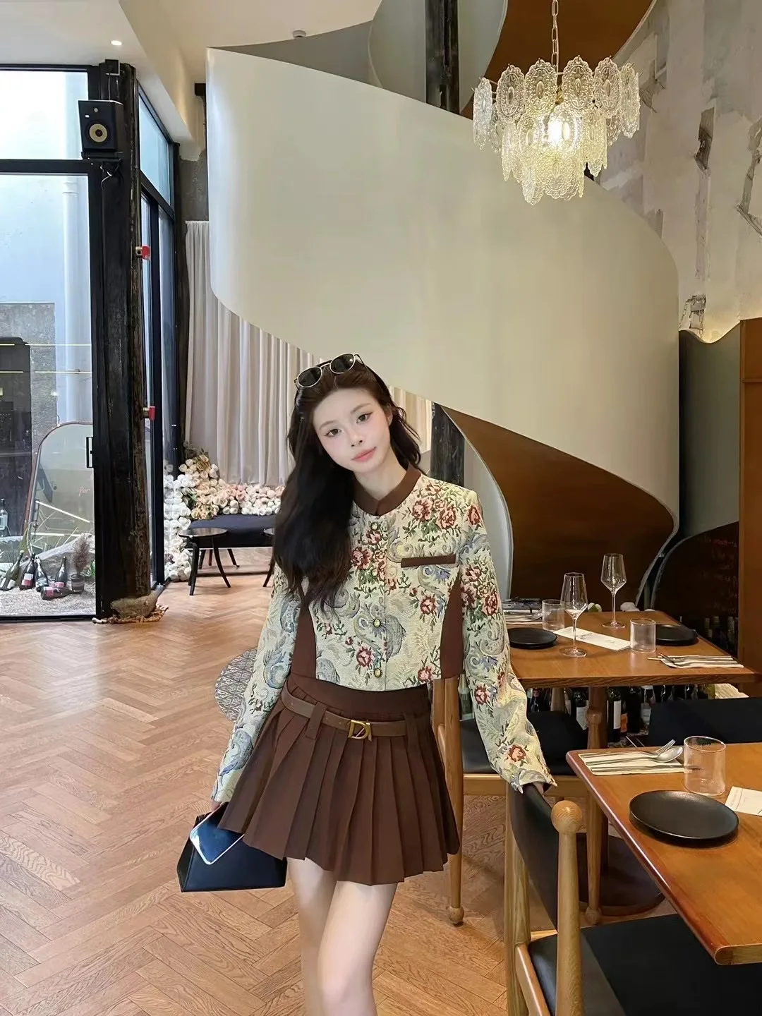 Vintage Small Fragrance Magree Old Testament Jacquard Style Exquisite Short Jacket Pleated Skirt Belt