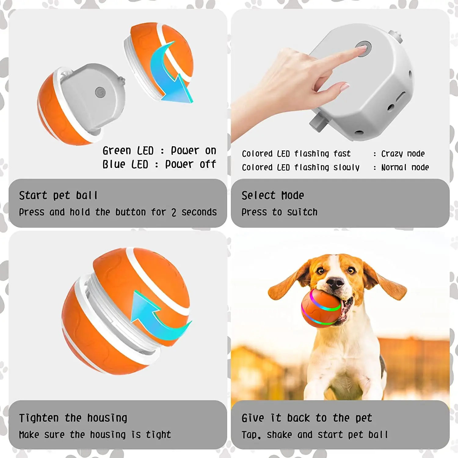 ATUBAN Interactive Dog Ball Toys,Active Rolling Ball for Indoor Dogs/Cats with Motion Activated,Moving Bouncing Ball pet Toys