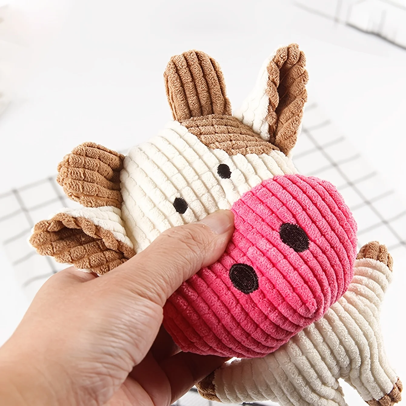 Description Picture 6 of itemCute Plush Toys Squeak Pet Pink Cow Animal Plush Toy Dog Chew Squeaky Whistling Involved Squirrel Dog Toys