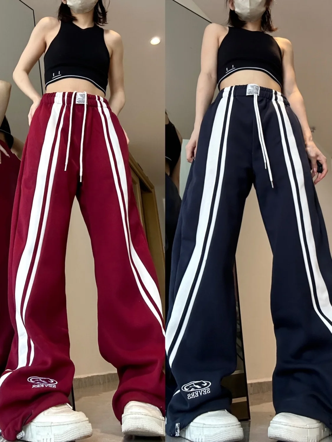Description Picture 2 of itemHOUZHOU Harajuku Baggy Sweatpants Women Hip Hop Style Y2k Streetwear Wide Striped Joggers Oversized Female Red Sports Trousers