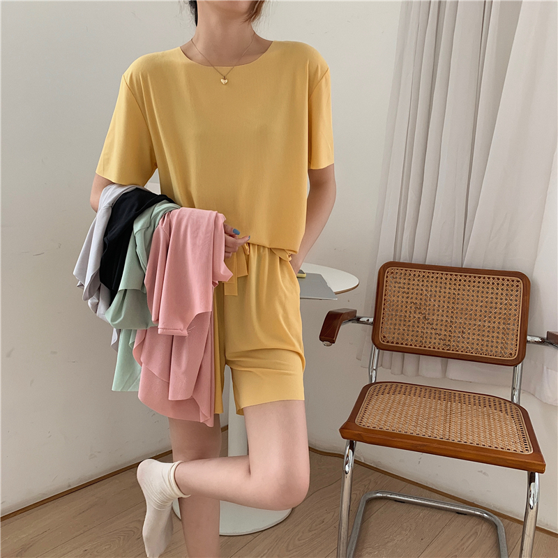 Summer Casual 2 Piece Women Set Short Sleeve Tops And Shorts Elastic Waist Soft Cool Lce fabric Two Piece Set Woman Outfits
