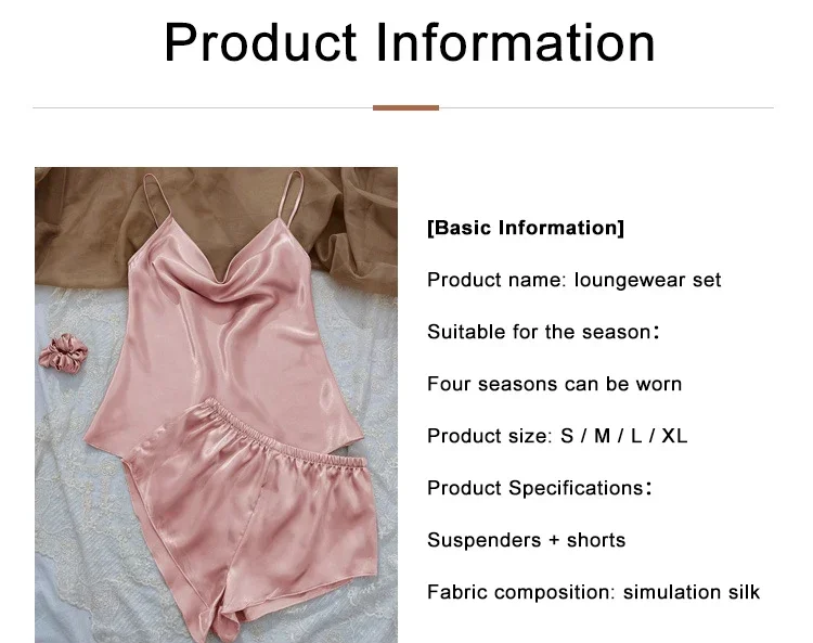 Description Picture 4 of item3 Pcs Set Women Pajama Sets Fashion Soild Suspenders and Shorts With Hanging Bag Home Wear Set Sexy Suspenders