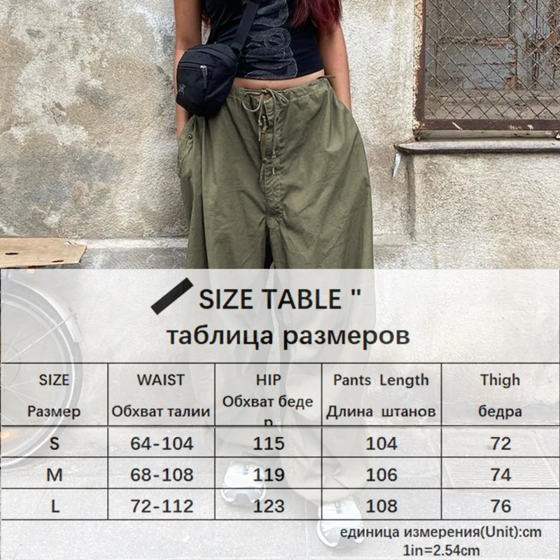 Description Picture 3 of itemCasual Baggy Wide Leg Sweatpants White Loose Drawstring Low Waist Streetwear Cargo Pants Womens Hippie Joggers Trousers