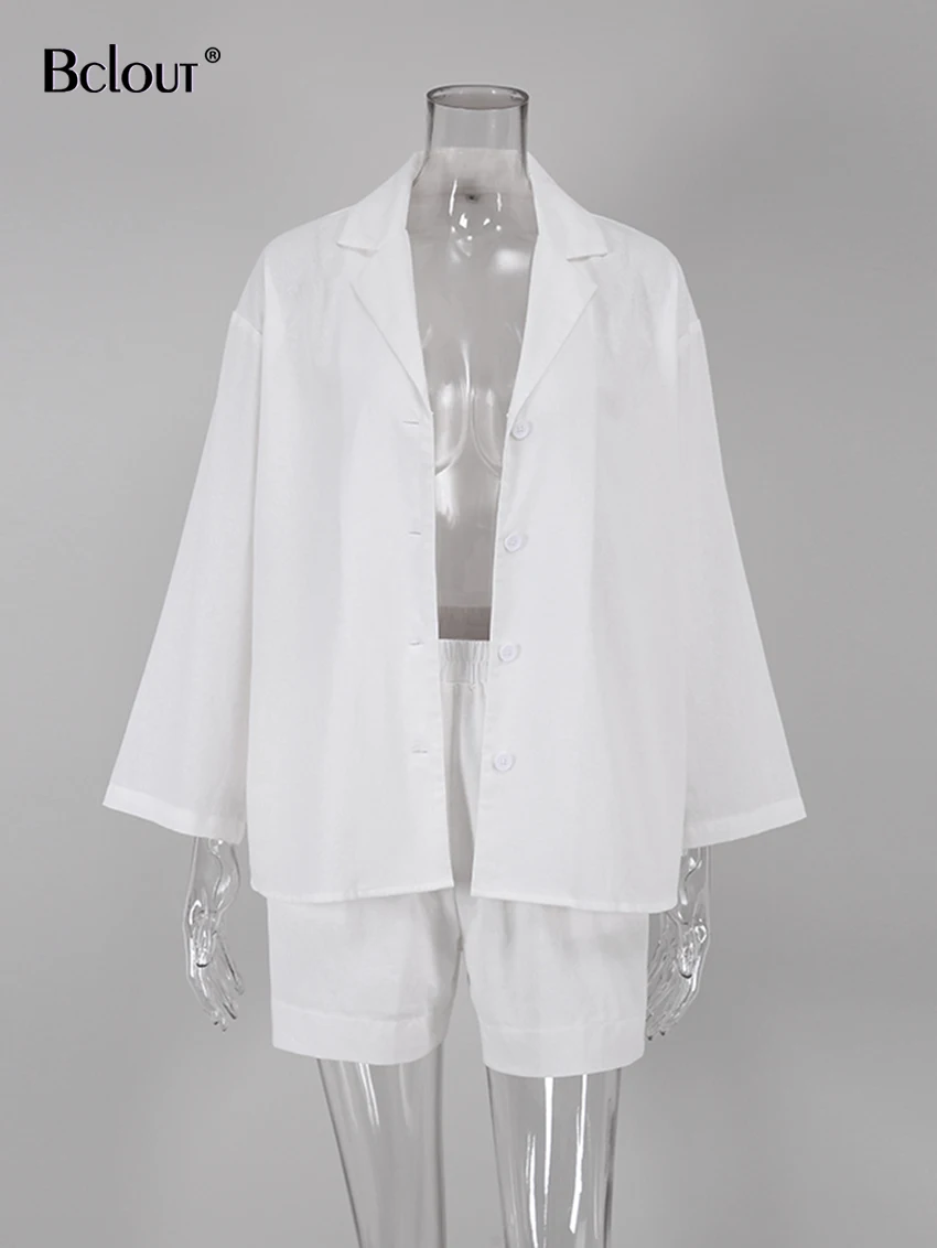Description Picture 5 of itemBclout Summer White Linen Shorts Suits Women 2022 Long Sleeve Loose Top Casual Cotton Wide Leg Shorts Set 2 Pieces Outfits Women
