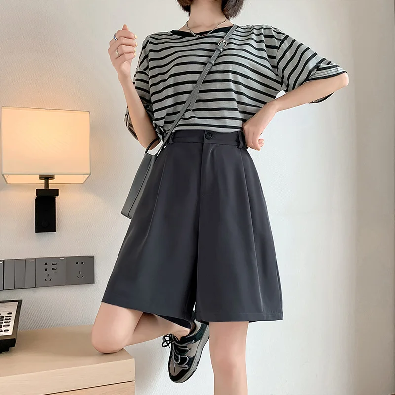 High Waist Knee Length Suit Pants Women 2023 Summer Streetwear Casual Drapey Shorts