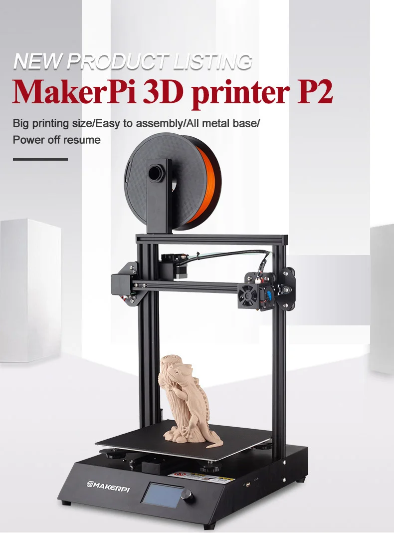 Official MakerPi Magic 3D Printer Aluminium Frame DIY KIT Large Print Size 260x260x260mm Printing Fast shipping MK8 Extruder