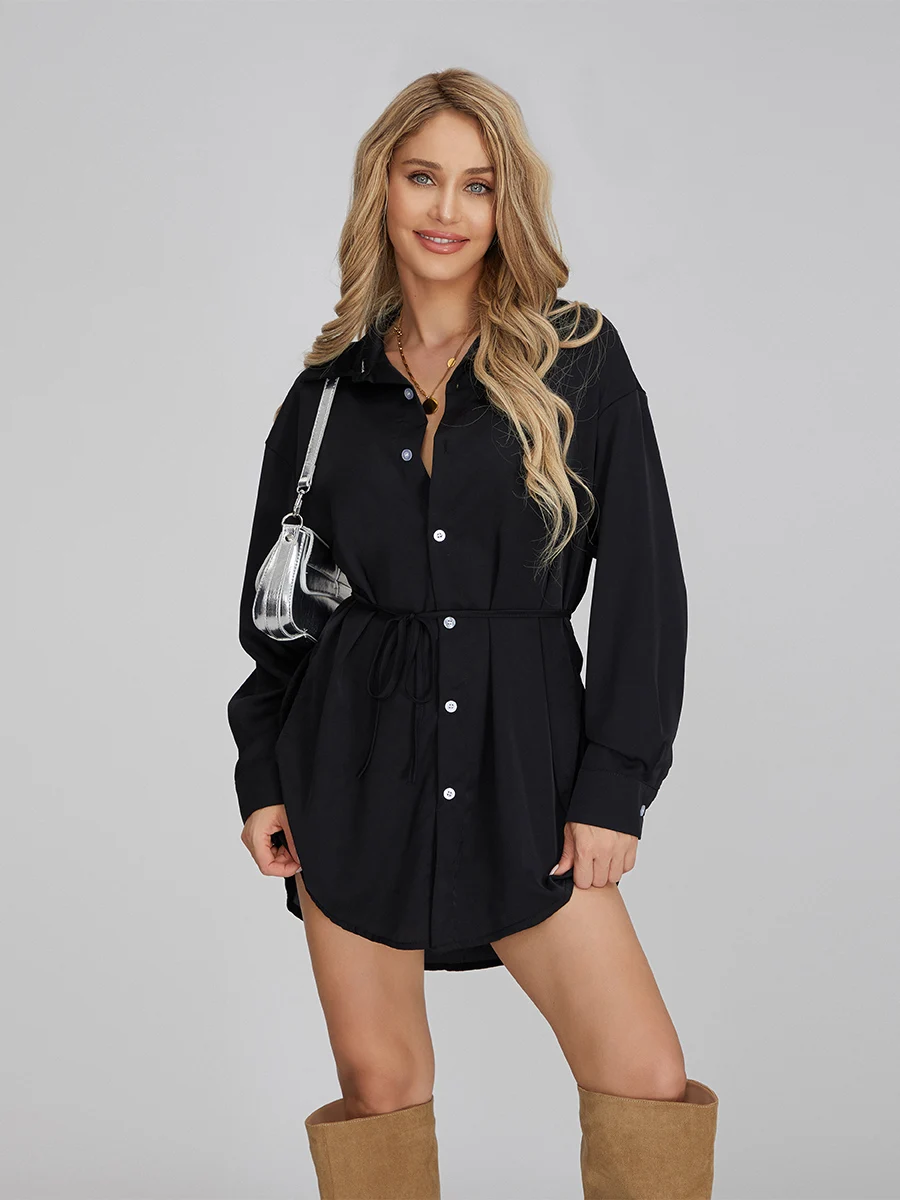 Description Picture 2 of itemEdhomenn Women Shirt Jumpsuit Long Sleeve Turn-down Collar Button-down Shirt Bodysuit Y2k Shirt Romper Streetwear