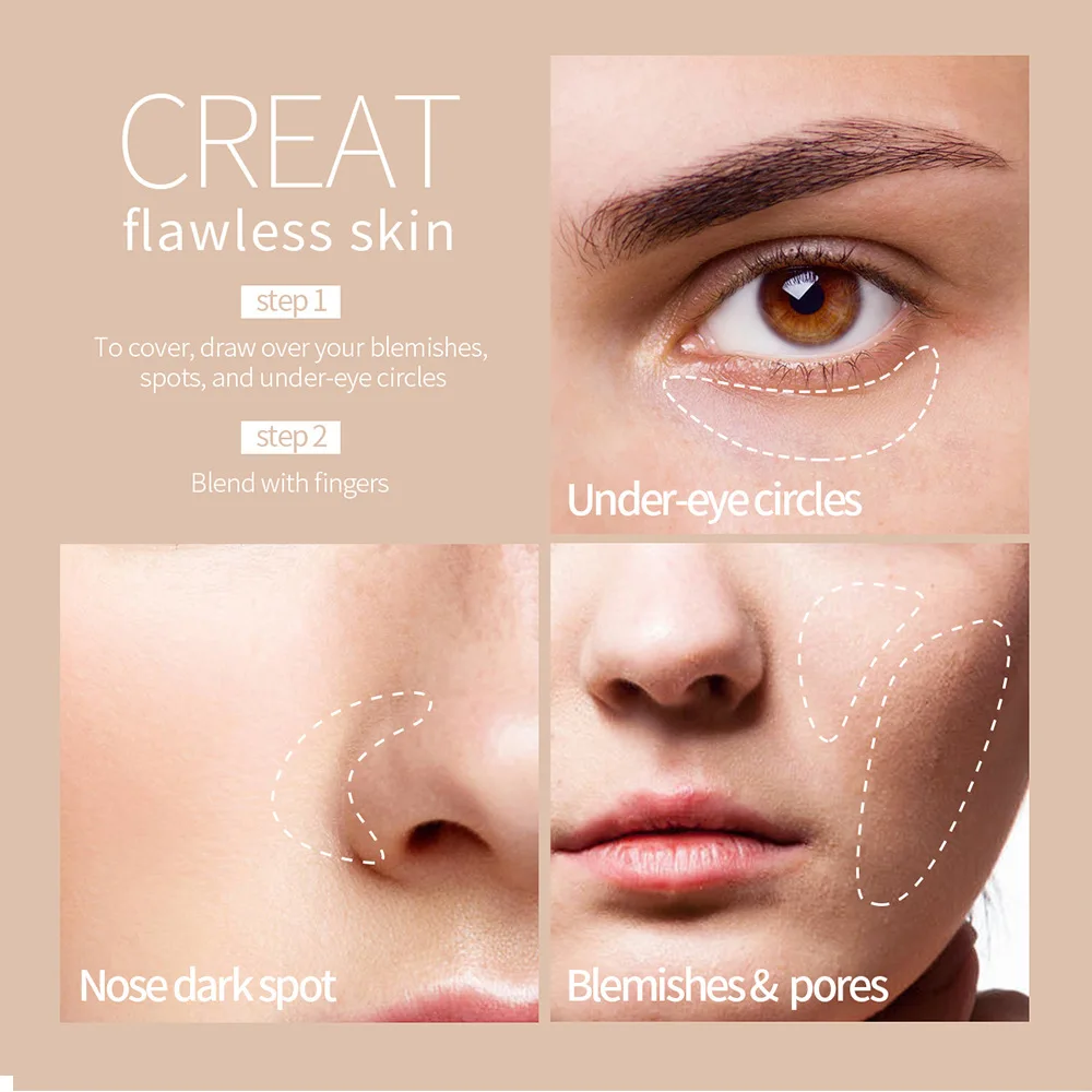 Description Picture 4 of itemFace Dark Circle Concealer Pen Cover Up Acne Scars Fine Lines Wooden Handle Soft Cream Waterproof Face Contour Pen Face Makeup