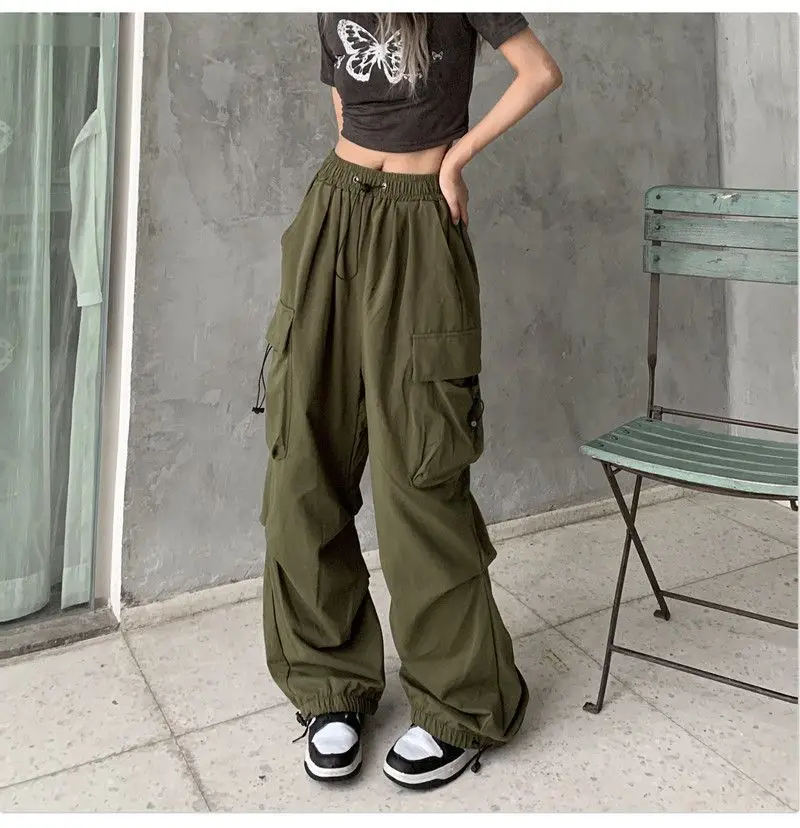 Description Picture 6 of itemSolid Casual Baggy Cargo Pants For Women 2023 Fashion Vintage Women's High Waist Wide Pants Youthful Female Trousers Streetwear