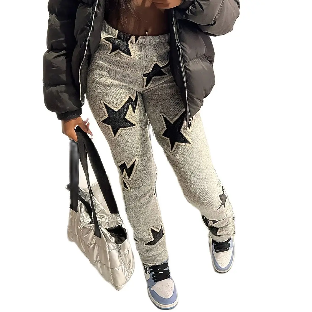 Description Picture 3 of itemWeird Puss Pentagram Print Women Pants Elastic High Waist Causal Autumn Trend Basic Bottoms Autumn WildY2K Streetwear Trousers