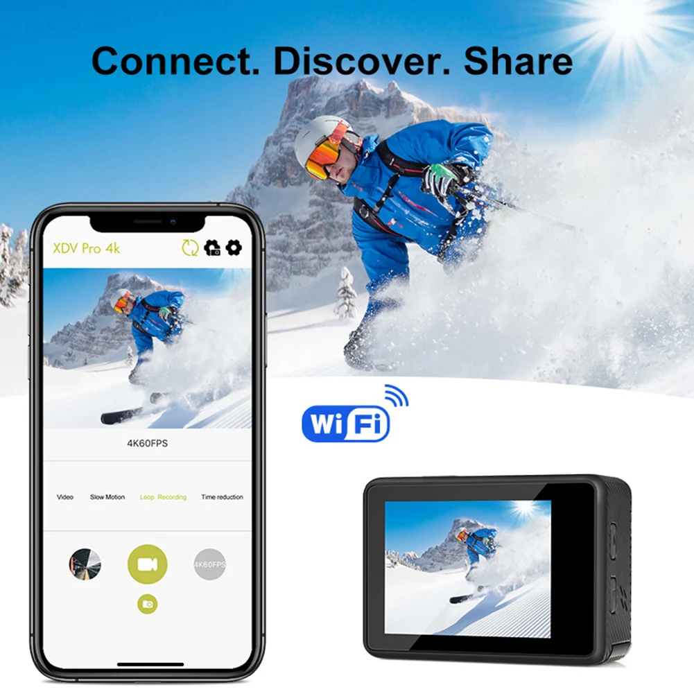 WIFI Motion Camera Waterproof 4K 60FPS Digital Video Camera EIS 16MP Dual IPS Screen for Diving Motorcycle Rides