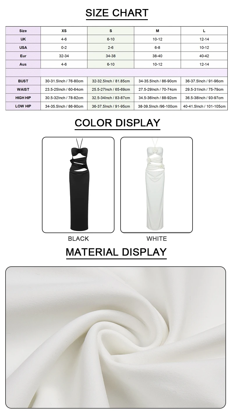 Description Picture 3 of itemVC White Dress Woman Sexy Stereo Flowers Design Halter Sleeveless Elegant Party Evening Long Dress Vestidos